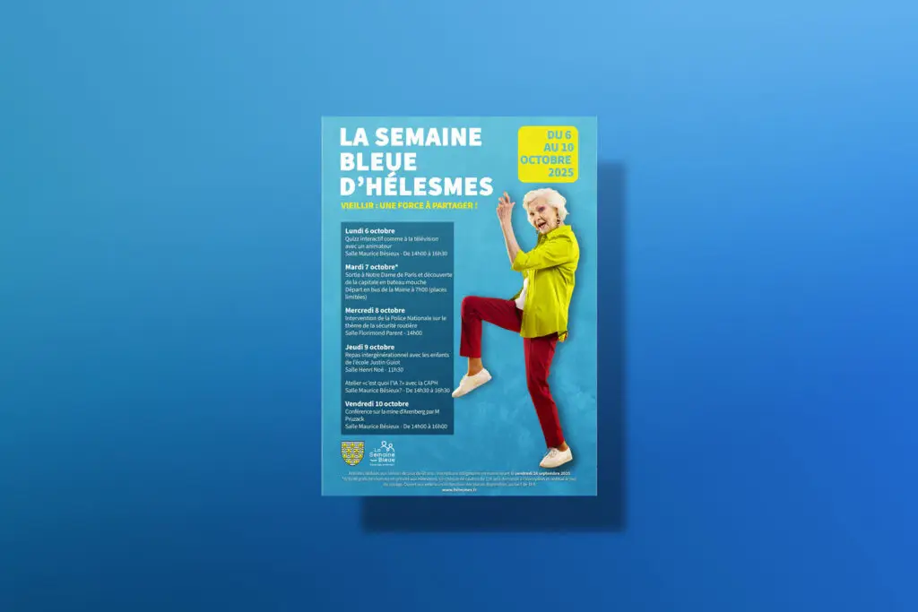 Une affiche pour la semaine bleue sur fond bleu